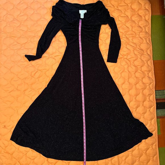 VINTAGE 1990s MODA INT'L L/S FORMAL DRESS. BLACK W MULTI GLITTER. SZ MEDIUM. - Picture 11 of 11